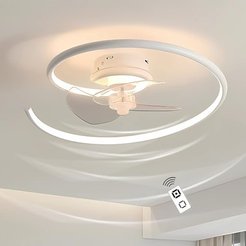 J.SUNUN Ceiling Fans with LED Lights Remote Control 6 Wind Speeds Reversible Motor Modern Indoor Smart Dimmable Simple Design Ceiling Fan for Bedroom Living Room Dining Room White 40CM