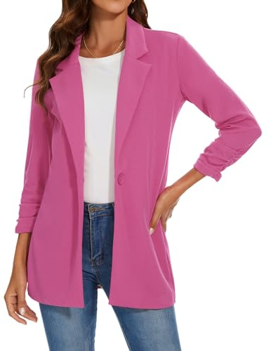 LADI TREND Chaqueta larga casual de manga larga para mujer, de gran tamaño, con un botón, traje formal, F-rosa rosa, XXL