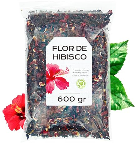 Infusión de Flor de Jamaica 600g - Te de Hibisco en Flores Enteras | Té Natural Antioxidante con Sabor Afrutado e Intenso, Ideal para Reducir Hinchazón de Barriga y Bajar de Peso