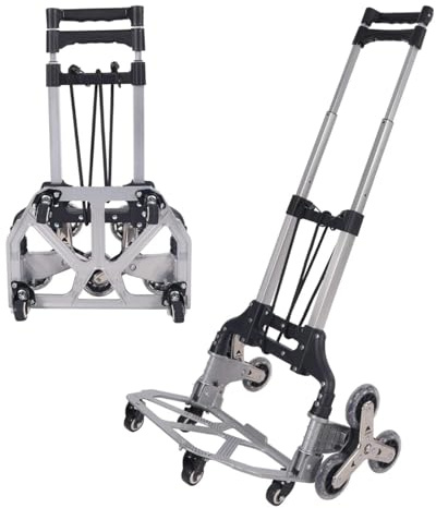 Carrello per salire le scale in alluminio, pieghevole, carrello per la spesa, pieghevole, manico regolabile in altezza, ruote silenziose e tasch impermeabile rimovibile