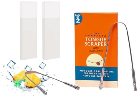 Tongue Scraper with Travel Case 2-Pack- Medical Grade Stainless Steel Tongue Cleaner, – Effective Bad Breath Treatment & Oral Hygiene Tool Anti-Gagging Ridge