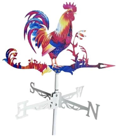 perfk Veleta de Hierro con Forma de Gallo, Colorida, con Forma de Animal, indicador de dirección del Viento para decoración de techos de Patios