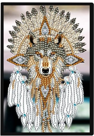 DCIDBEI 5D DIY Wolf Notizbuch Diamond Painting Notizbücher A5 Blank Diamant Malerei Skizzenbuch Strass Stickerei Diamant Painting Notebook Tagebuch aus Leder für Schülerbüro Schulbedarf 50 Blätter