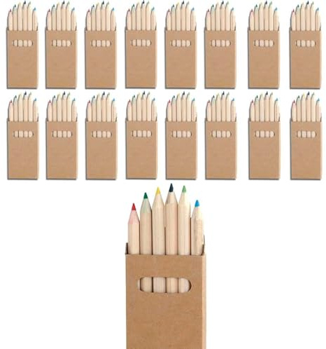 100 Cajas de 6 lápices de madera de colores. En caja de cartón natural con ventana. Regalos cumpleaños niños y niñas, detalles para colegios fiestas o eventos infantiles restaurantes y hoteles. (100)