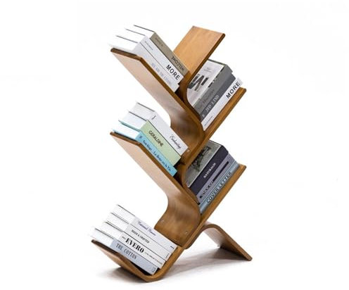 Libreria ad Albero - Libreria in bambù da Pavimento con Ripiani, libreria Moderna Alta e Stretta, Organizer per Soggiorno, Ufficio Domestico