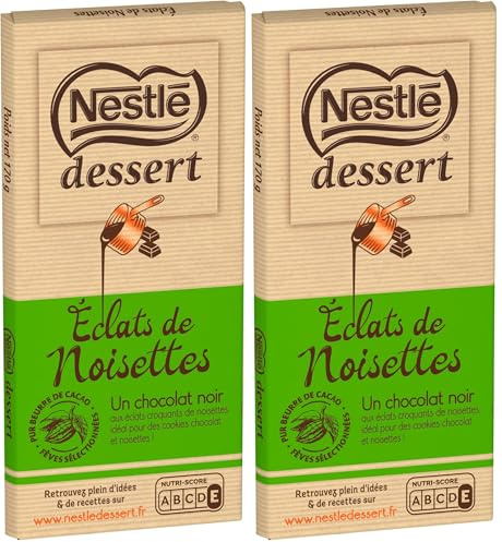 Nestlé Dessert - Chocolat Noir Eclats de Noisettes - Tablette de 170g (Lot de 2)