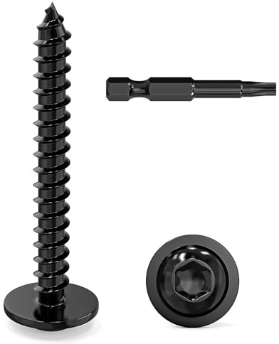 Dayalo 50 Stück Blechschrauben 4,8 x 38 mm, Flachkopf mit Scheibe Torx | Edelstahl A2 V2A, Schwarze Selbstschneidende Schrauben für Blech, Holz und Kunststoff, mit Schraubendreher Bit