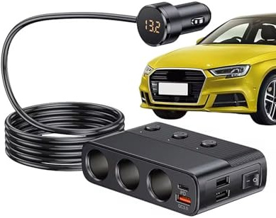 Chargeur Voiture Adaptateur Chargeur Voiture Répartiteur Prise Allume-Cigare Multifonctionnel Charge Rapide 128 W Affichage Tension Répartiteur Prise pour Camping-Car Chargeur Voiture USB C