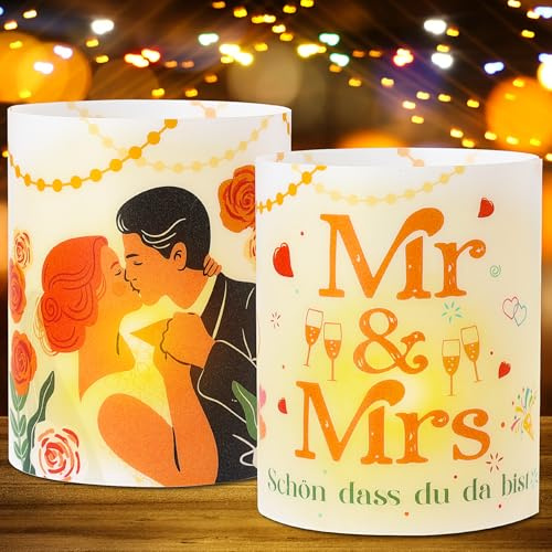 12 Windlicht Tischdeko Hochzeit Deko, Mr & Mrs Hochzeit Dekoration Deko, Schön DASS Du Da Bist, Geeignet für Teelichter oder Kerzen