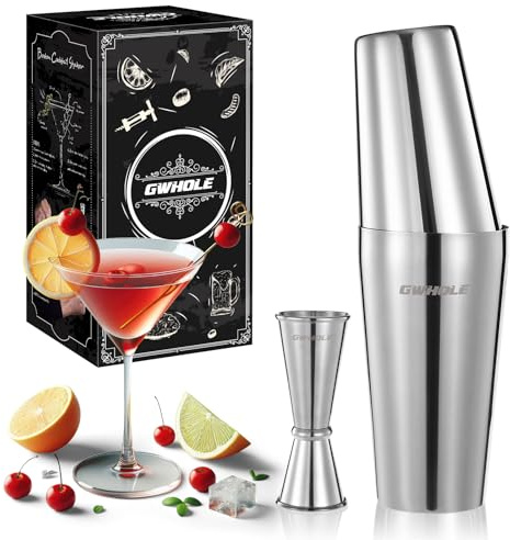 GWHOLE Cocktail Shaker 750ml Edelstahl 304 Cocktail Set Cocktailshaker Boston Mixer Barkeeper Kit Bar Zubehör mit 550ml Messbecher für Zuhause Party Geschenk