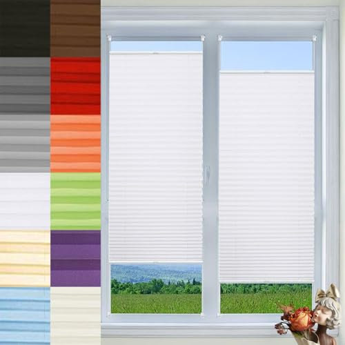 Plissee Ohne Bohren Verdunkelung 70 x 210 cm Verdunklungsplissee Uv-Schutz Fensterrollo Sonnenschutz Inkl. Aller Montage-Teile für Fenster & Tür, Weiß