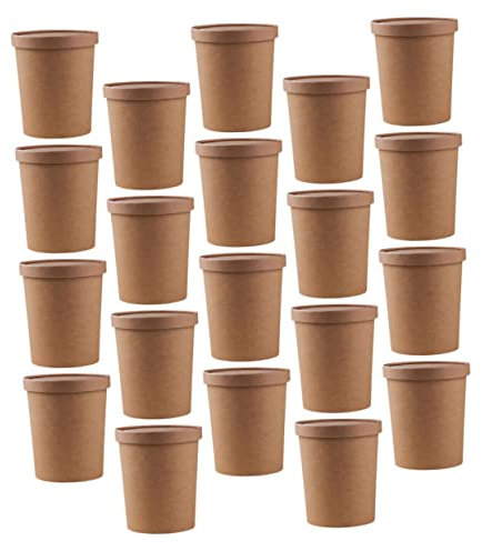 SECFOU 25sets Porridge Soup Ice Cups Lids Coated Soup Bucket Porridge Cup Disposable Takeout Food Packing Boxes Simple Creative Shape