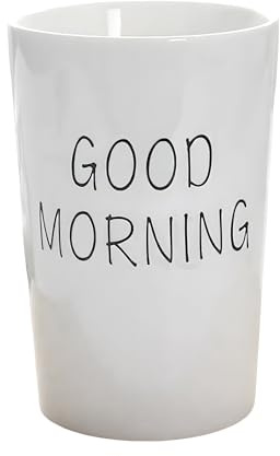 Kelake White Ceramic Tumbler Cup for Bathroom Toothpaste Toothbrush Holders Water Milk Drinks Cup 350 ml Bathroom Good Morning Couples Cup for Christmas Birthday