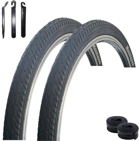 2 x maxxi4you HY 156 Fahrradreifen in Schwarz 47-559 (26 x 1,75) + 2 x passende Schläuche DV inkl. maxxi4you Reifenheber