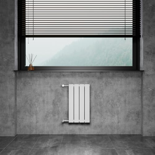 WITEN&NOCK Badheizkörper 55x30cm mit Seitenanschluss Weiß Einlagig | Design Heizkörper Nabenabstand 500 mm, 195Watt Horizontal, Wandheizkörper für Badezimmer und Wohnzimmer,einfacher Austausch