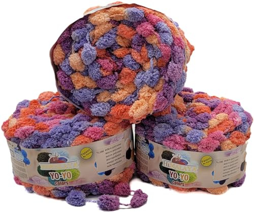 3 x 200g Ilkadim Export Pompon Garn Yo-Yo mehrfarbig, 600 Gramm Pompom – Wolle (rosa apricot flieder ua 82003)