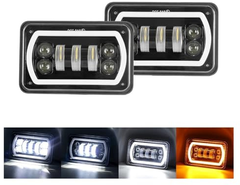 JHMHCOQ Feux Avant Projecteur Rectangulaire De Phare LED 4x6 Pouces, 12000Lm, 6000K, Phare De Camion, Accessoires D'éclairage De Voiture Pour Jeep Pour Wrangler Feux Phares(2piece D)
