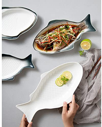 Cabilock Assiette Céramique Forme Poisson Vert Foncé Vaisselle Créative Pour Servir Poisson Fruits Mer Fêtes Famille Restaurants