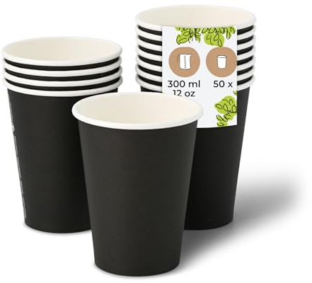 BIOZOYG Pappbecher 50 Stück 300 ml / 12 oz, Ø 90 mm, schwarz - Becher für Heißgetränke - Kaffeebecher to go aus Pappe - Einwegbecher, Alternative zu Styroporbecher