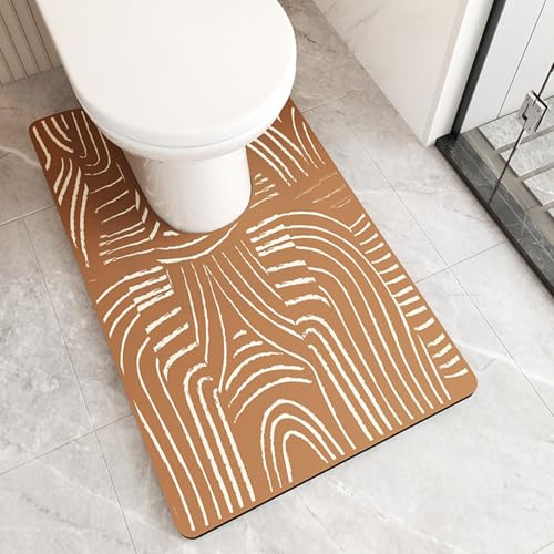 Treer Alfombrilla Baño Antideslizante Forma de U, Diatomita Baño Alfombra para Inodoro WC, Alfombras Lavable Suave Absorbente, para Ducha y Aseo (Naranja,Tipo U 55x50)