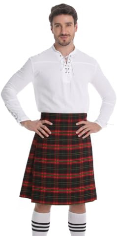yolsun Kilt for Men Highland Tartan Utility Kilt Traditional Scottish Kilt (Bright Red, XX-Large)