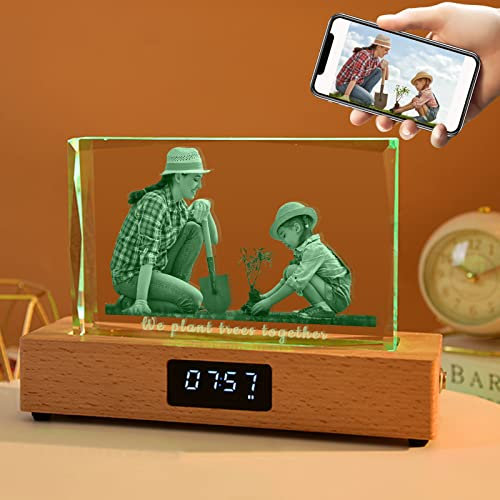 LINMQIU Lámpara musical con foto personalizada y reloj,lámpara musical con foto grabada láser 3D,caja de música de cristal con Bluetooth para aniversarios,decoración hogar-Gran tamaño horizontal