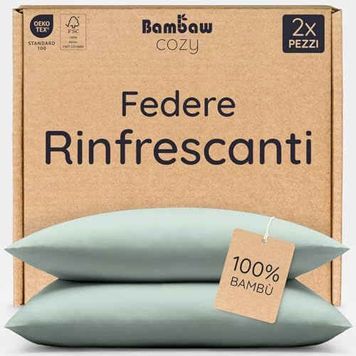 Bambaw Bambus Kopfkissenbezug 40x60 cm, 2-er Pack, nachhaltige Bambusfasern, antibakterielle und Anti Milben Bettwäsche, Sommer Bettwäsche kühlend, Allergiker Kissenbezug 40x60 cm (Seegrün)