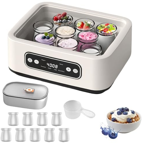 Bekasa Probiotic Yogurt Maker with 9 Cups, 1.6L Electric Yogurt Machine 36H Timer Adjust Temp Automatic Yogurt Maker for Homemade Yogurt, Natto Fermentation with Measuring Cup