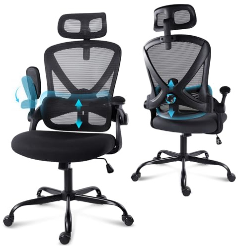 GGCIR Ergonomisk Kontorsstol, Skrivbordsstol med Tjock-Bäddade 3D Armstöd, Datorstol med Justerbart Ländstöd för Hemmakontor & Gaming (Svart)