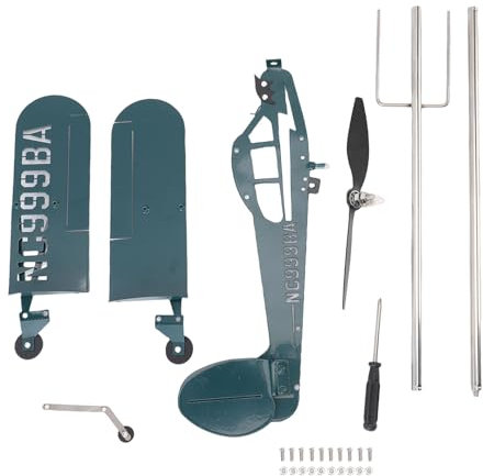 SIXRUN Moulin à Vent en Avion en Métal, Décoration de Météorologique en Rotation pour Jardin, Cour, Poteau de Clôture, Garage, Vert foncé, Construction Robuste et Tournure