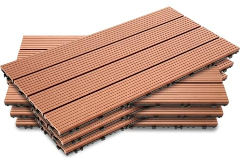 YOEVU - Baldosas de Exterior de Madera Composite WPC | Antideslizantes y Resistentes al Agua | Fácil Instalación | 1.08m² | Set de 6, Patio y Jardín, 30X60cm (Terracota)