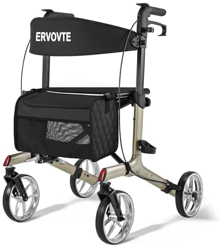 ERVOVTE Rollator Walker with Seat and Wheels Mobility Folding Lightweight, 300 Lb, 8'' Big Wheels, Walking Aids for All Terrain, Champagne