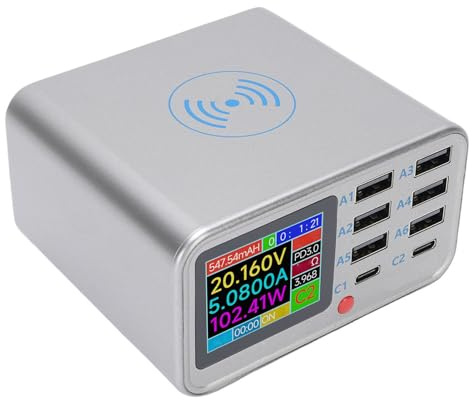 Cuifati USB Charger Hub, Estación de Carga Inalámbrica USB de 100 W 8 de 8 Puertos con Pantalla de Pantalla, Carga Rápida Multi Device Smart IC Desktop Organizer Hub (Enchufe de la UE)