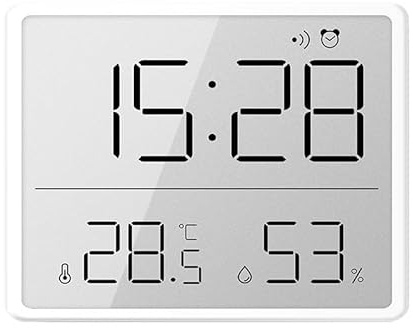 Colexy Digitaler Wecker, Kleine LCD-Display mit Temperatur & Luftfeuchtigkeit, 12/24 Std. & ℃/℉, Magnetisch, Batteriebetriebene Tischuhr für Zuhause, Büro, Schule und Reisen (Weiß)