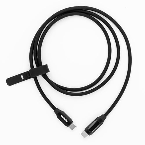 MyVolts Step Up USB-C to USB-C PD Cable with LCD Power Meter, Liquorice Black