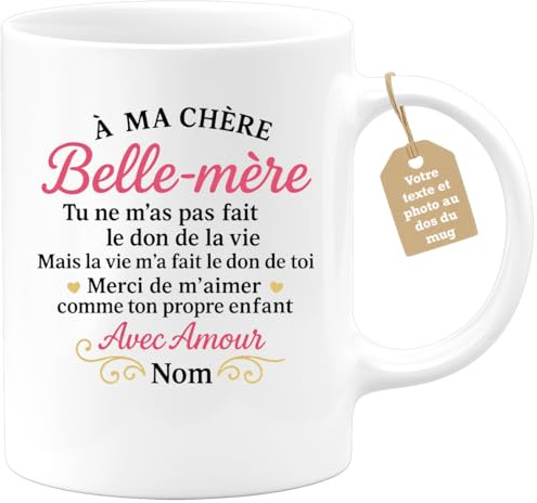 quotedazur Café-Croissant - Mug Personnalisé À Ma Chère Belle-Mère, Merci De M'Aimer Comme Ton Propre Enfant Avec Amour Nom Cadeau Tasse Pour Noël Exceptionnelle - Blanc/Céramique