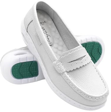Zerimar Mocasines Mujer Piel con Antifaz | Zapatos Cómodos con Cámara de Aire y Tacón 3,5 cm Dia a Dia | Color Blanco | Talla 38