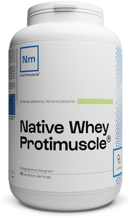 Nutrimuscle Whey Native Protimuscle 1 Kg Amande Pistache | Mix Protein Whey Native + Caséine - Prise de muscle, Sèche & Perte de poids - Idéal en postworkout ou collation - Musculation