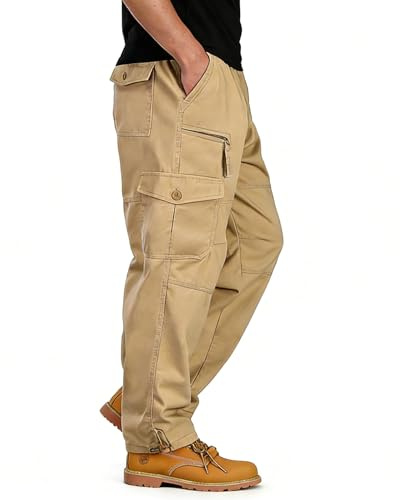 YAOBAOLE Pantalons Cargo Homme Pantalon Kaki Taille Elastique Pantalons Homme Cargo Pantalon de Travail Kaki L