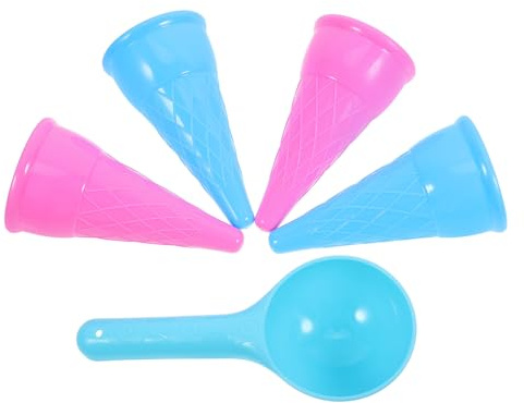 Abaodam Lot de 5 Sets de Cuillères à Glace en Plastique Couleur Aléatoire, Jouets de Plage pour Garçon et Filles, Forme Cône, pour Bac à Sable et Jeux D’extérieur,