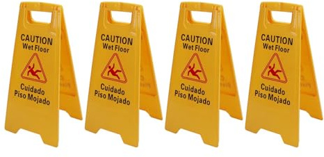 Aumotop Cartello Attenzione Pavimento Bagnato Bilingue Stabilità Premium Pieghevole in Plastica 12 Pezzi per Ristorante Interno Ed Esterno, Giallo/