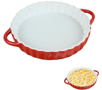 POPAPIE Tiefe Keramik-Kuchenform mit Griffen,Runde Tarteform aus Keramik,Quicheform,26 x 20 x 4cm Auflaufform Rund,Kratz- und Schnittfest Ideal für Pie Backen Quiche Pizza Muffin