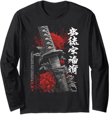Ragno Rosso Giglio Fiore Katana Spada Anime Giapponese Otaku Maglia a Manica