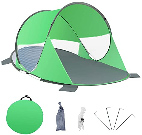Duhome Strandmuschel Pop Up, Strandzelt für 1-3 Personen Tragbar Beach Zelt mit UV-Schutz Einfacher Aufbau für Strand Camping Garten, Grün