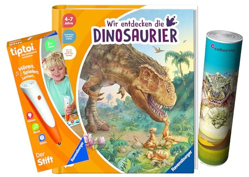 Ravensburger tiptoi ® Bücher Set | Wir entdecken die Dinosaurier + 00110 tiptoi Der Stift + Kinder Dino-Poster, ab 4 Jahre