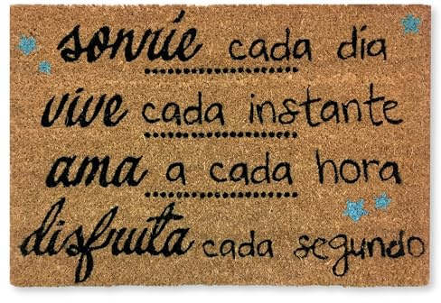 KOKO DOORMATS Felpudo Entrada Casa - Sonríe, Vive, Ama, 60x40 cm, Coco | Base antideslizante de PVC, fibra de coco natural, apto para interior y exterior, Felpudos Originales y Divertidos