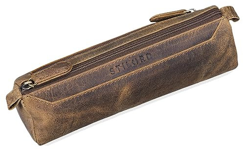 STILORD 'Jim' Federmappe Leder Vintage Stifte Euti 2 Fach rundes Federmäppchen groß Stiftemappe für Damen und Herren Faulenzer aus echtem Leder, Farbe:mittel - braun