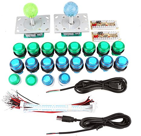 Hilitand Controlador Arcade, Joystick de Juegos USB y Botones Kit de Bricolaje con 20 Botones de Juegos de Arcade iluminados con LED de Bricolaje + 2 Joysticks + 2USB Encoder Admite Windows, Ps3.Ps4