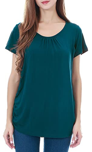Smallshow de Lactancia Materna para Mujer Camiseta de Lactancia Materna Modelo de Manga Corta Teal X-Large