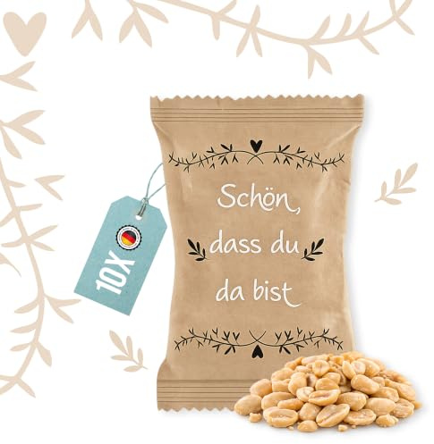 Logbuch-Verlag 10 kleine Süßigkeiten für Gäste Nüsse Erdnüsse 6 x 10 cm Tütchen Geschenk für alle Feste als Tischdeko natur schwarz weiß gold